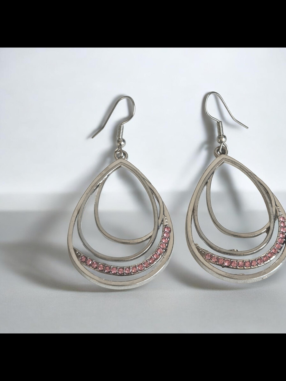 paparazzi Silver Teardrop Earrings with Pink Crystals